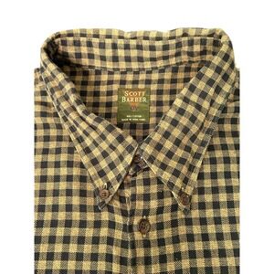 Vintage Scott Barber Shirt Mens XXL Black Brown Plaid Cotton L/S Button Down